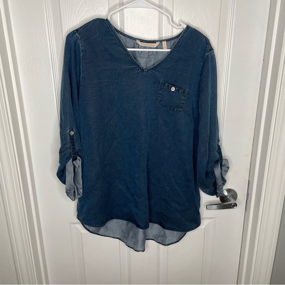 Soft Surroundings Denim Chambray Pullover Top M - Picture 1 of 7